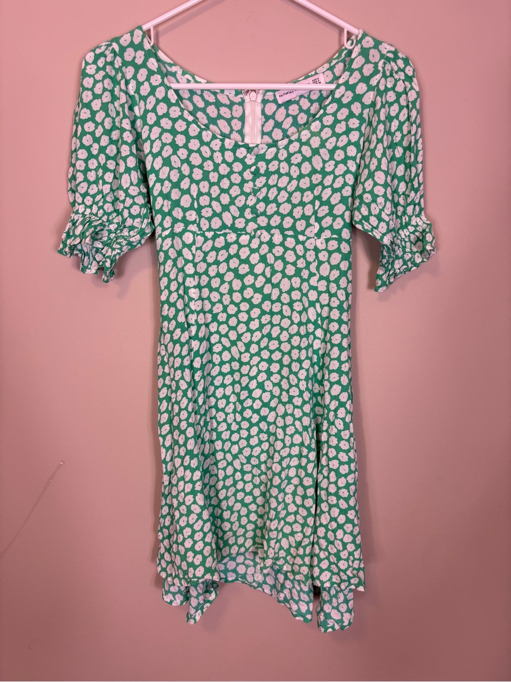 Faithful The Brand Green with White Floral Print Mini Dress XS